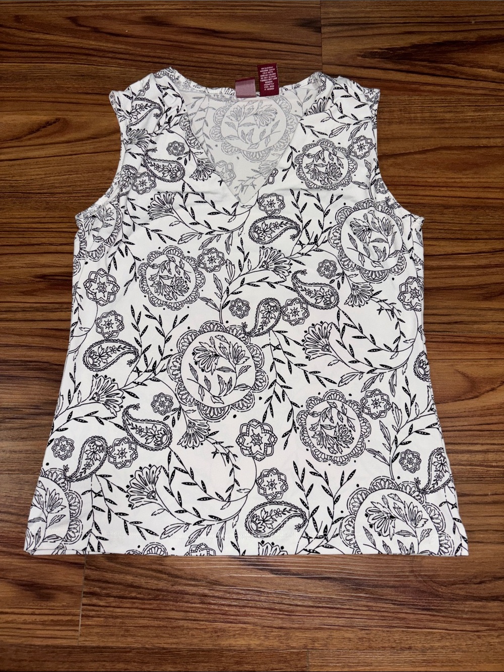 Merona White & Black Paisley Print Top